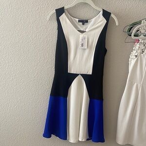 Wish Black, White, and Blue Colorblock Dress
